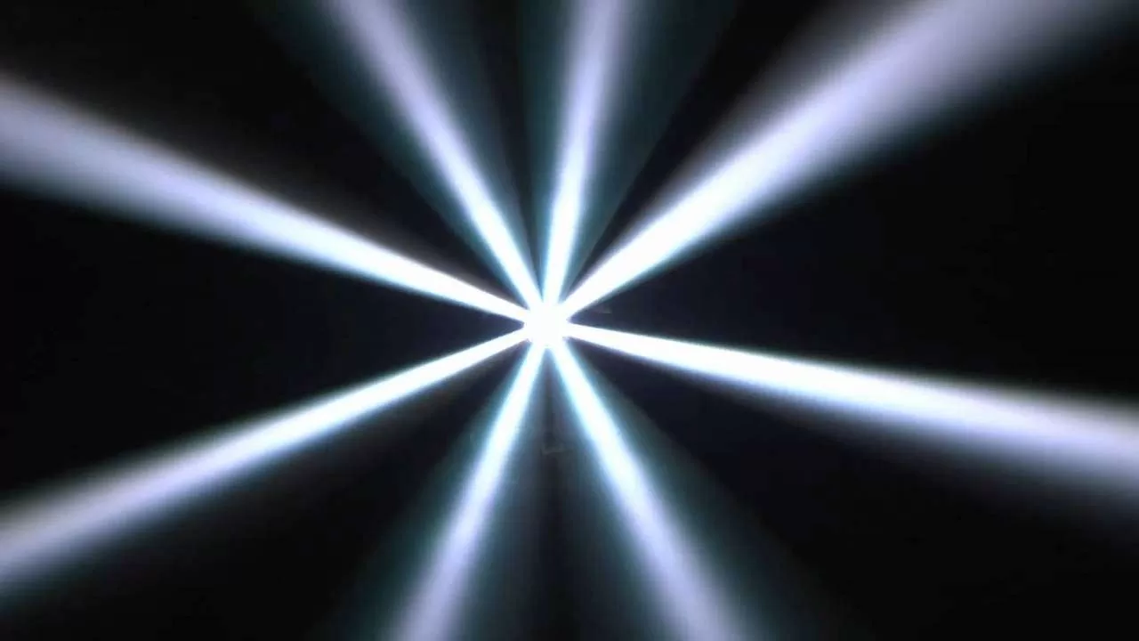 Programmed event lighting beams in a dark performance space
