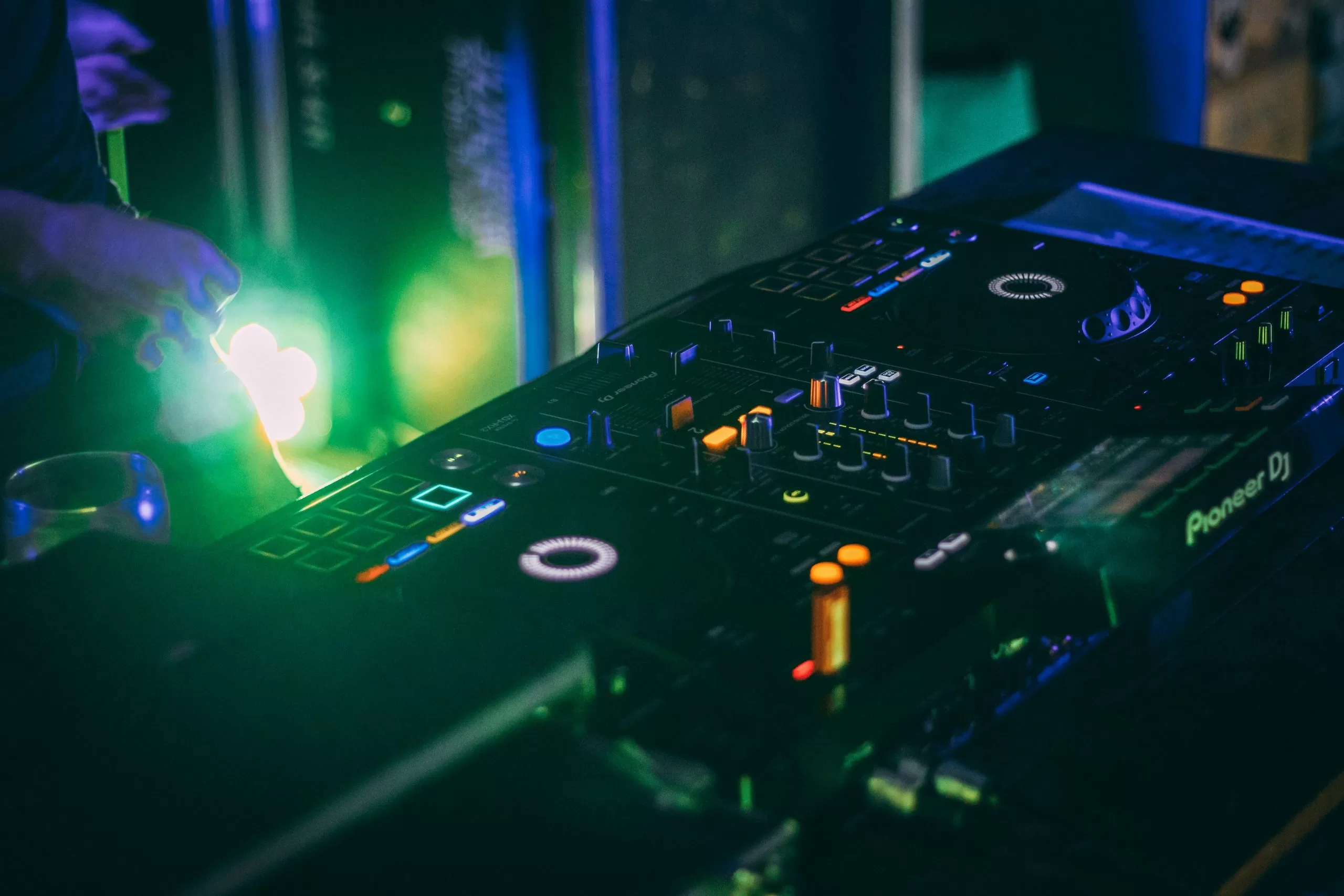 Professional DJ equipment and lighting prepared for a school formal
